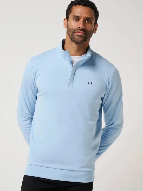 Travis Mathew Cloud 2.0 Quarter Zip Sweater Men's XL Powder Blue Elderberry Golf - Picture 1 of 15